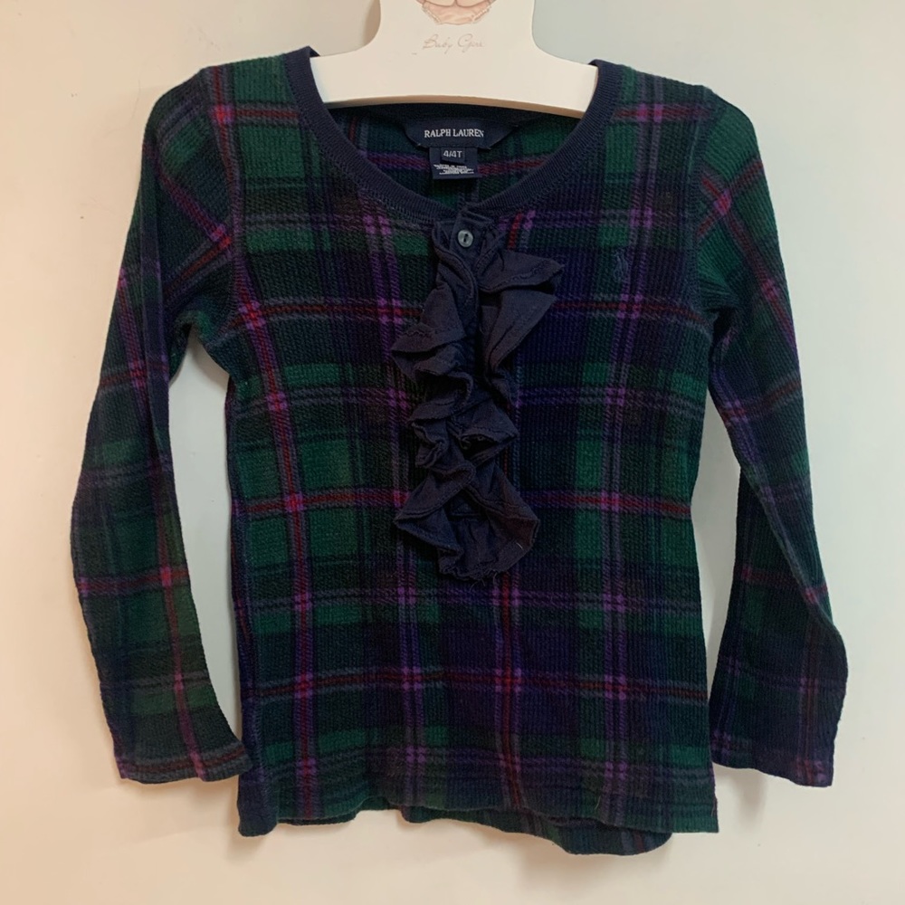 Ralph Lauren Plaid Waffle T-Shirt with Ruffle